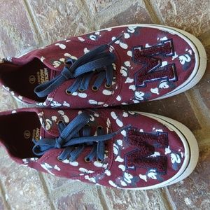 NWOT Disney Mickey Mouse Burgundy & Navy Chain Stitch Monogram Low Top Sneakers